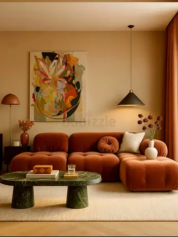 Modern Curved Modular Sofa in Rust Velvet - Comfortable 3-4 Seater