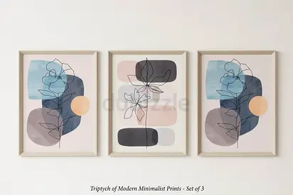Set of 3 Modern Minimalist Floral Prints in Neutral Tones