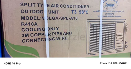 Wall-mounted split AC  unit (new in box)  with 3 meter copper pipe- Volga SPL-A18 R410A