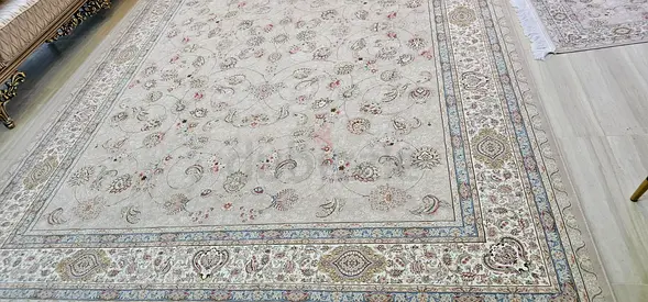 Light beige floral runner carpet