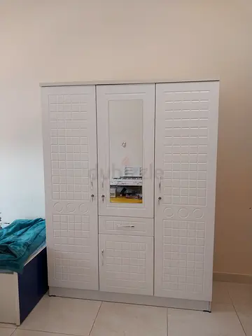 White 3-door Wardrobe with Mirror — Good Condition