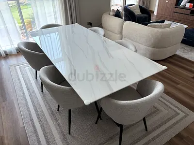 Home Centre Heaven Marble 8-Seater Dining Set with Bloomr Chairs – AED 6,400 New