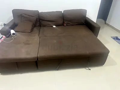 Brown L-shaped Sofa Bed with Storage - Used