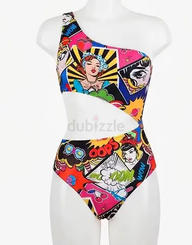 One-shoulder Cutout Pop Art Women's Swimsuit