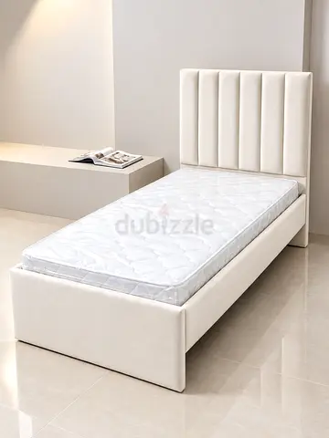 Brand new Single bed upholstered bed frame with headboard - cream single size bed