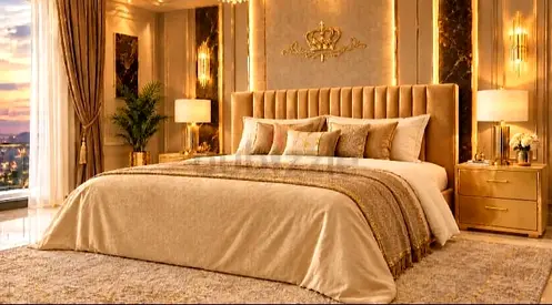 King size upholstered bed frame with headboard with Mattrress 180×200 cm