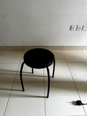 Black metal round stool with back support - good condition