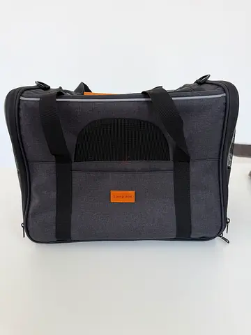 Grey soft-sided pet-carrier with shoulder strap - good condition