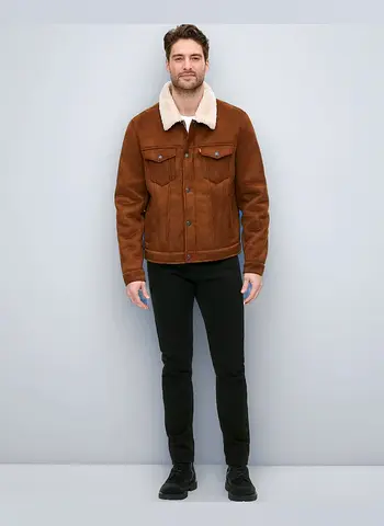 Levis Men's Brown Shearling Collar Suede Jacket - Size xxl