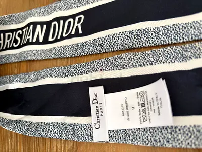 Christian Dior silk twilly / scarf - navy white logo