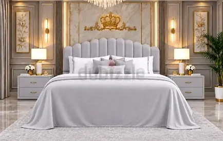 Elegant upholstered king bed with matching Including Good Quality Mattress