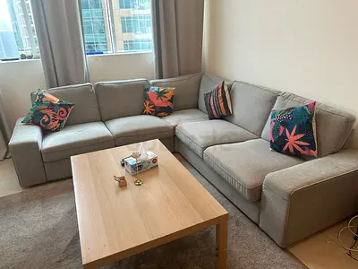 IKEA 5-Seater Grey Sofa + IKEA STOENSE Rug + Coffee Table + 4 Cushions
