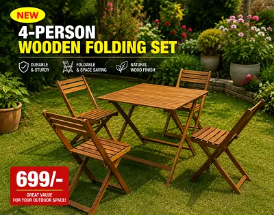 Wooden set 4 chairs and table ( folding set)