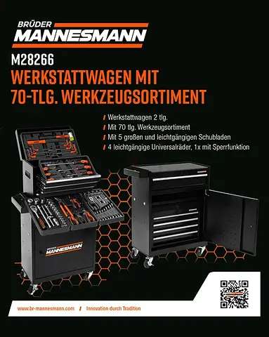 Brüder Mannesmann M28266 2-piece Workshop Trolley with 70-piece Tool Set
