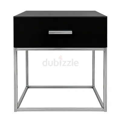 Black Bedside Table with Silver Metal Frame