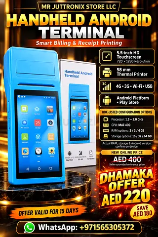 Handheld Android Billing Terminal with Thermal Printer - Used (Good) - AED 220 Offer