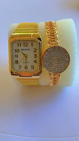 Gold-tone Benchi Quartz Watch with Matching Crystal Bracelet -