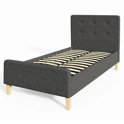Square button headboard single fabric bed