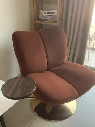 Pair of Rose Velvet Swivel Lounge Chairs with Gold Base