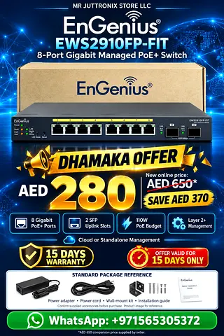 EnGenius EWS2910FP-FIT 8-Port Gigabit Managed PoE+ Switch - 110W, Layer 2+