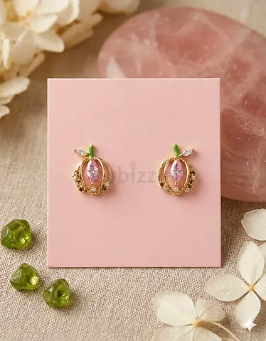 Delicate Pink stone Floral Stud Earrings