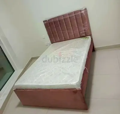 Single Bed with Headboard and Mattress - Pink Velvet (Like New)