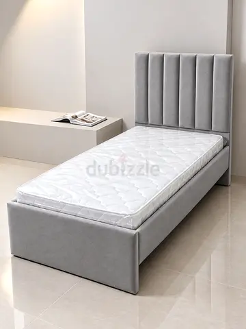 New Single bed grey upholstered bed frame with headboard and single size bed