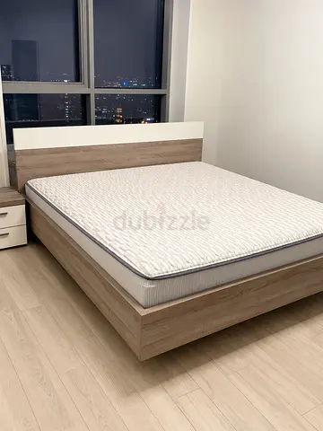 Modern Wooden King Bed Frame with Mattress - good Condition