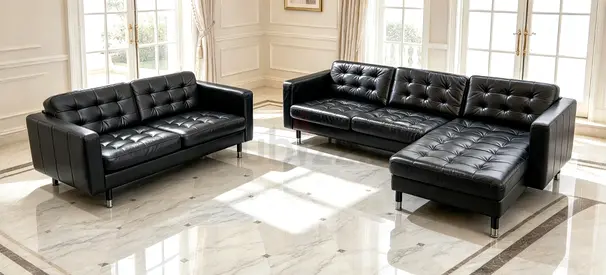 Black Leather 3-Seater Sofa with Matching Loveseat and Chaise - Good Condition