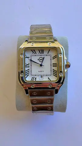 KM Stainless Steel Square Quartz Watch with Roman Numerals