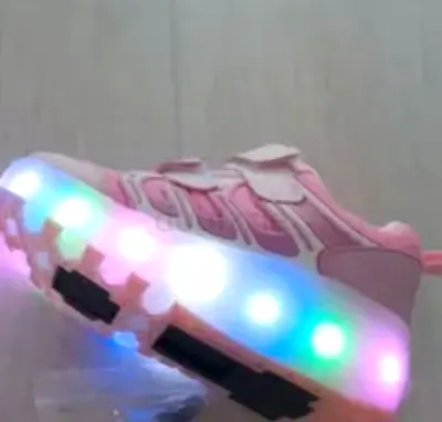 Pink LED Light-Up Kids Sneakers, Velcro Closure ( 32)