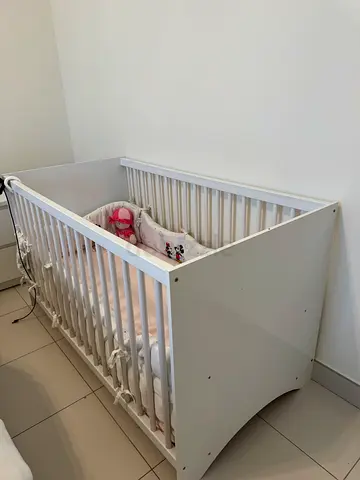 White Wooden Baby Crib - Good Condition