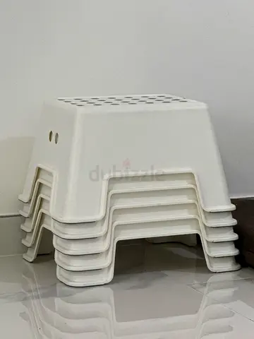 Set of 6 Small White Plastic Stools - Stackable