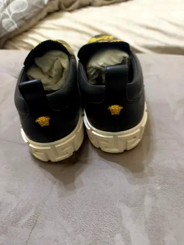 Black Versace-style Leather Sneakers with Gold Medusa Logo - Size 23