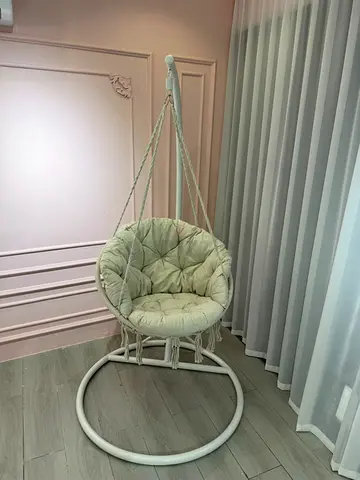 Cream Hanging Rattan Swing Chair with Cushion and Stand brand new