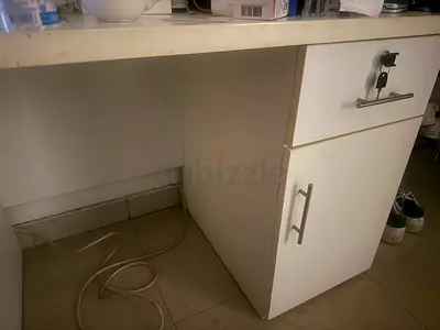 White lockable storage Table with drawer - good used condition