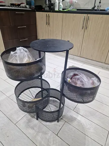 Black Metal 4-Tier Round Storage Stand — Compact Home Organizer