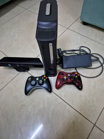 Xbox 360 Slim console with 2 wireless controllers and power adapter - working condition 120 games