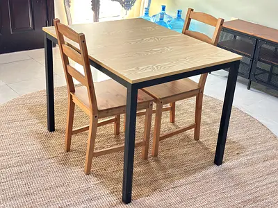 Home Centre Dining Table with 2 IKEA Chairs

Dining table from Home Centre with 2 IKEA dining chairs