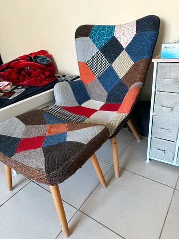 Patchwork Fabric Dining/Accent Chair with Wooden Legs