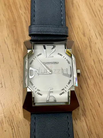 Italy Men's rectangular stainless steel wristwatch with grey leather strap