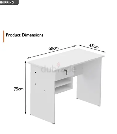 Compact White Study Desk with Drawer & Shelves - 90 x 45 x 75 cm