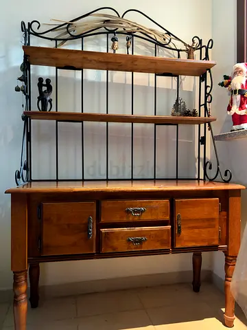 Wood & Wrought Iron Sideboard with Shelving - Good Condition