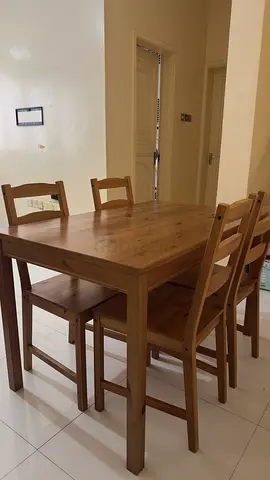 Solid Wood 4-Seater Dining Table with Chairs - Light Pine