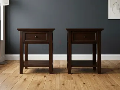 Pottery Barn Hudson Pair of Dark Wood Nightstands with Drawer and Shelf