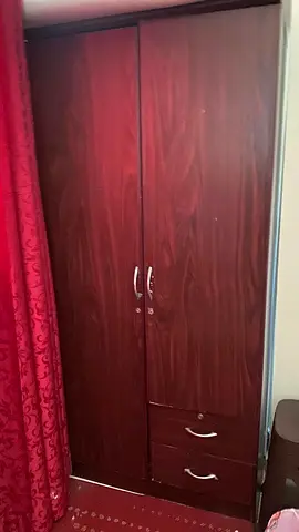 Two-door wooden wardrobe with drawers - good condition
