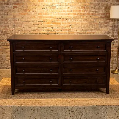 Pottery Barn Hudson Solid Dark Wood 8-Drawer Wide Dresser / Double Dresser