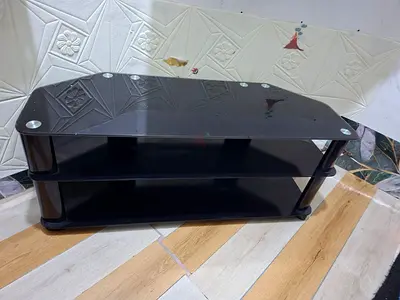 Black glass TV stand / entertainment unit with 2 shelves