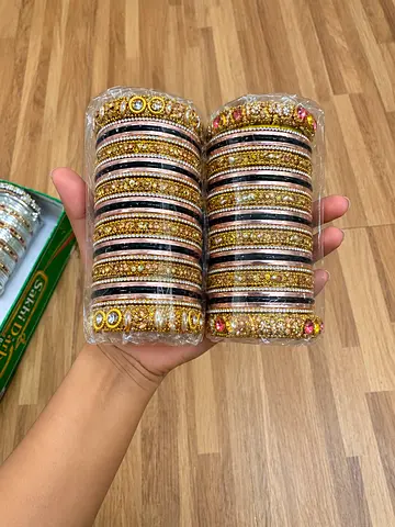 Set of Decorative Gold-Tone Women's Bangles with Stones (New)