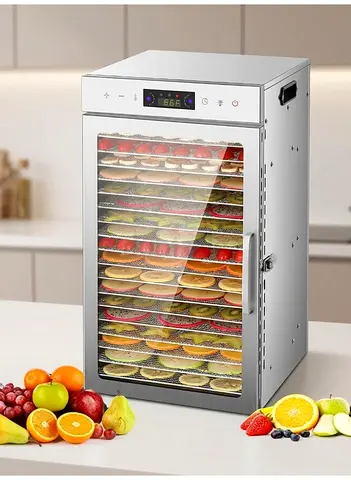 18-Tray Stainless Steel Food Dehydrator, 30-90°C Adjustable Temperature, 24H Timer, Large Capacity D